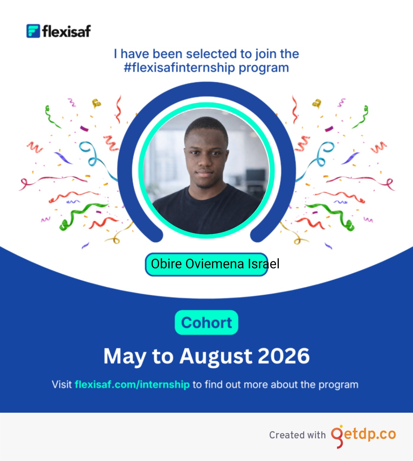 FlexiSAF Internship Program completion certificate — Obire Oviemena Israel